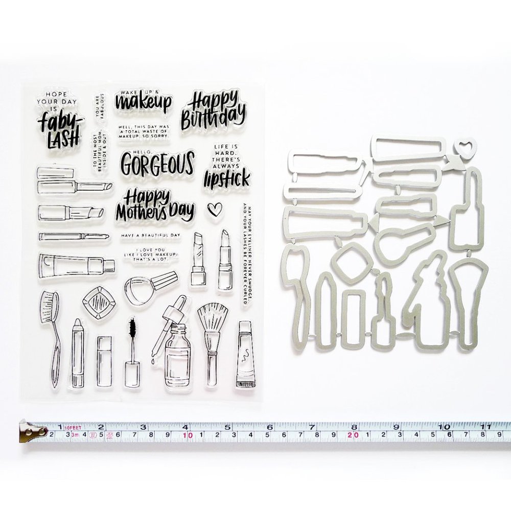 NEW WAKE UP MAKEUP Mothers Day Happy Birthday Lipstick Clear Stamps & Die Set